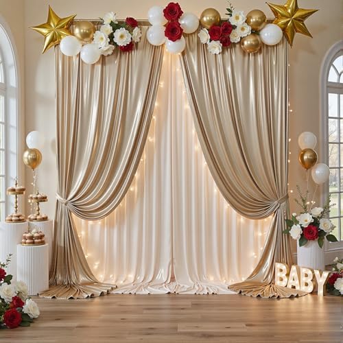 10x10FT Champagne Sequin Backdrop Curtain for Party - 2 Panels 5x10FT Wrinkle-Free Shimmer Drapes for Birthday, Wedding, Christmas, Decorations & Photography - Image 4