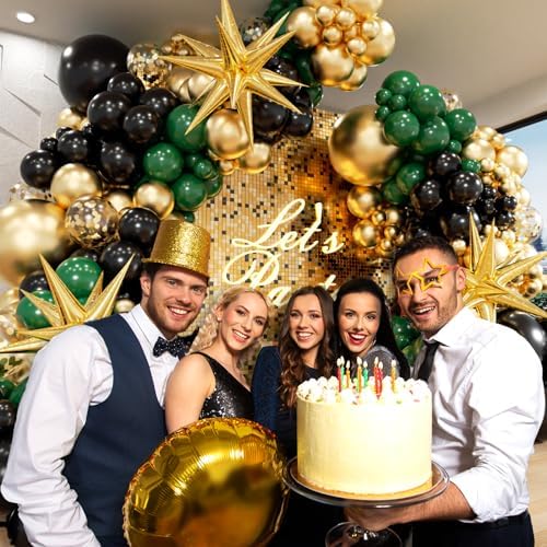 Green and Gold Black Balloon Arch Kit with 3pcs Star Balloons - Image 6