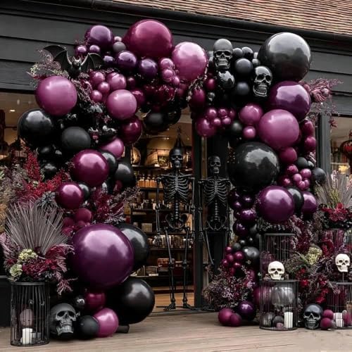 Dark Purple Black Balloon Double Stuffed Black Burgundy Plum Balloon Arch by Aurovia