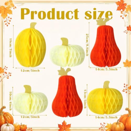 Fourluoo 6 Pcs Fall Pumpkin Table Decor, Pumpkin Honeycomb Centerpiece - Image 3