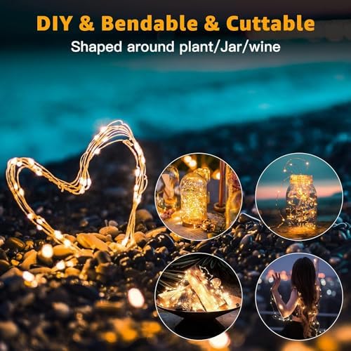 20 Pack Fairy Lights Battery Operated 7ft 20 LED Mini String Lights Twinkle Lights Silver Wire Firefly Starry Lights for Mason Jars Wedding Party Christmas Centerpiece Decor, Warm White & Cool Whtie - Image 3