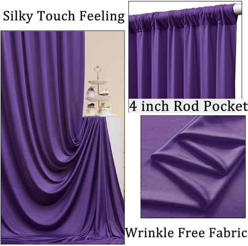 10ft x 10ft Wrinkle Free Purple Backdrop Curtain for Parties, Polyester Backdrop Drapes Panels 2 Panels 5x10ft for Photography Background Wedding Birthday Baby Shower Mermaid Party - Image 2