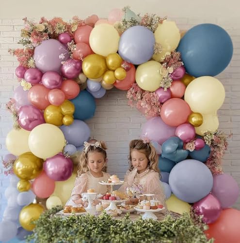 Pastel Balloon Garland Kit Rose Gold Purple Chrome Metallic Dusty Pink Rose Blue Macaron Yellow Balloon Arch Kit for Birthday Baby Shower Garden Party Wedding Wild Flower Picnic Decoration - Image 7