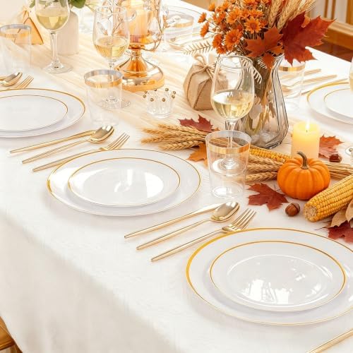 ejonirinjonir 180pcs Elegant White Plastic Plates for Wedding, Gold Trim - Image 4