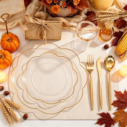 ejonirinjonir 180pcs Clear and Gold Plastic Plates for Wedding Reception - Image 2