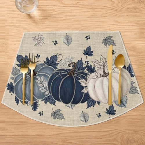 Artoid Mode Navy Blue Pumpkins Fall Wedge Placemats Set of 4-12 x 18 Inch - Image 5