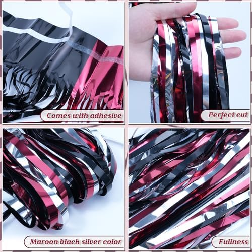 6 Pack 3.3Ft x 6.6Ft Graduation Foil Fringe Curtain Backdrop Decorations, Maroon Black Silver Metallic Tinsel Foil Streamers Curtain Photo Booth Background for Graduation Prom Wedding Birthday Party - Image 4