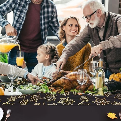 Snowkingdom Fall Table Runners, Gold Maple Leaves Thanksgiving Table Decorations for Autumn Harvest Sequin Glitter Lightweight Black Thin Mesh Sparkle Farmhouse Dining Party Decor 120 Inch - Image 6