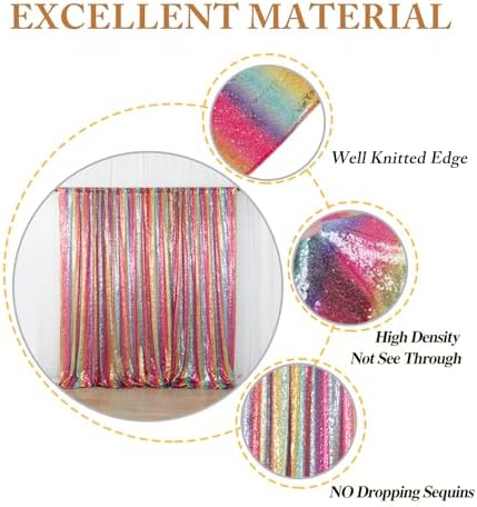 ShinyBeauty 7FTx7FT Glitter Rainbow Backdrop - Sequin Photo Studio Background for TikTok Videos Birthday Parties - Sparkling Shimmer Curtain - Image 4