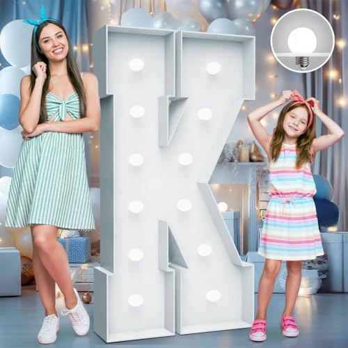 4FT Marquee Light Up Letter K, Foam Board & Water Bag, 12 Bulbs for Party by Teebloom