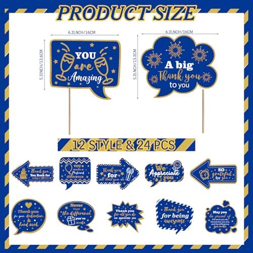 24pcs Customer Service Week Appreciation Decor Photo Prop, Blue, Gold - Image 2
