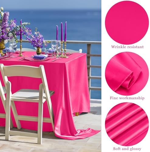 TURSTIN 4 Pack Hot Pink Satin Tablecloth 102 x 58 Inch Overlay Table Cover - Image 3