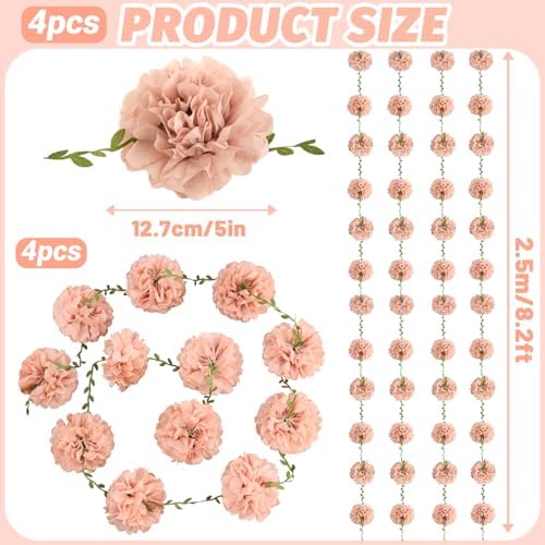 Homarkable Pink Tissue Paper Pom Pom Garlands, Paper Flowers for Birthday Decorations, Baby Shower, Wedding Engagement, Bridal Shower, Spring Summer Party Decorations, 4 Pcs - Image 3