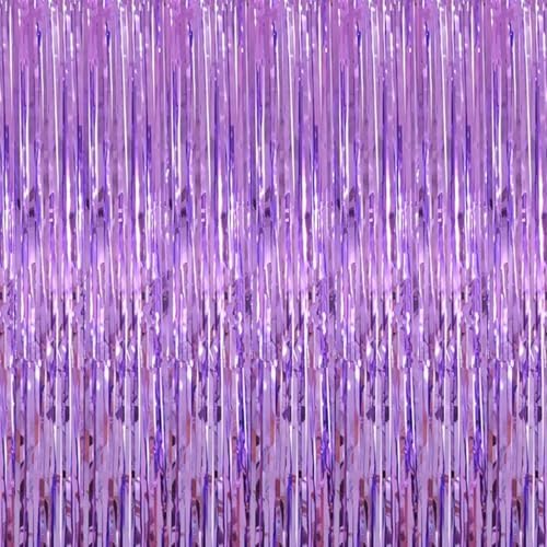 Shiny Light Purple Fringe Curtain,2pcs 3.2ft x 8.2ft Metallic Tinsel Foil Party Streamers Photo Booth Backdrop Props for Birthday Wedding Bridal Shower Baby Shower Bachelorette Party Decor by i-CHONY