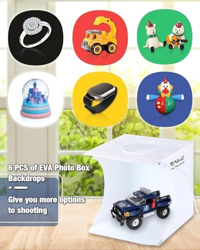 Mini Photo Studio Box, PULUZ 20cm Portable Photography Shooting Light Tent Kit, White Folding Lighting Softbox with 20 LED Lights + 6 Backdrops for Product Display - Image 5
