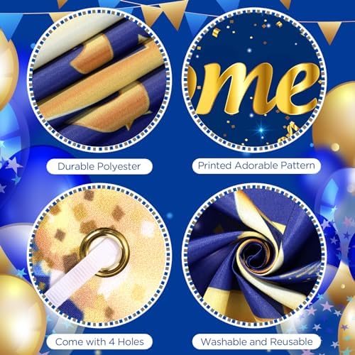 Blue Gold Welcome Team Banner Sign with 18 Balloons for Office Party Decor - Image 7