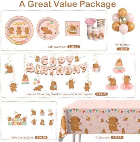 Xynic Pink Capybara Birthday Decorations Tableware Set Serves 25 Guests - Image 3