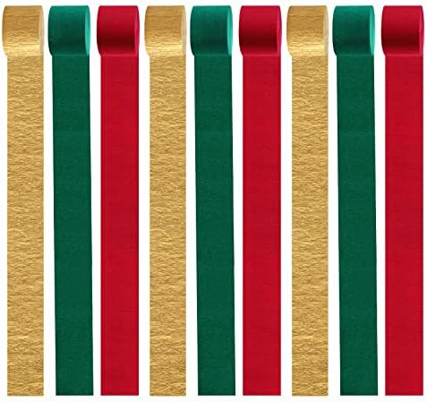Red-Green Gold Party-Decorations Christmas Streamers - 9 Rolls New Years, Winter Decor Crepe Tissue Paper Streamer Wedding Birthday Baby Bridal Shower Garland Panduola - Image 5