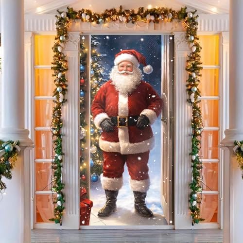 BlissYard Christmas Door Cover Pine Tree Santa 35x71 Inch Polyester - Image 2