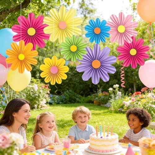 Rainbow Paper Fans Paper Lanterns Party Paper Flowers for Wall 8-14inch - Image 6