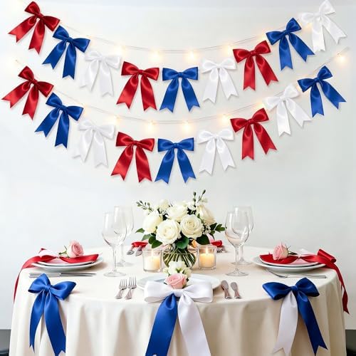 2 Strings Christmas Tree Bows, Red Blue White Bow Christmas Garland - Image 7