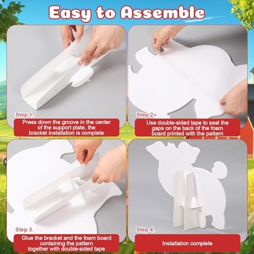 114 Pcs Farm Animal Theme Party Decorations Set Farm Barn Backdrop Large Animal Cardboard Cutout Yard Sign Cow Balloon Garland Arch Kit Photo Prop for Farmhouse Birthday Party Supply - Image 4