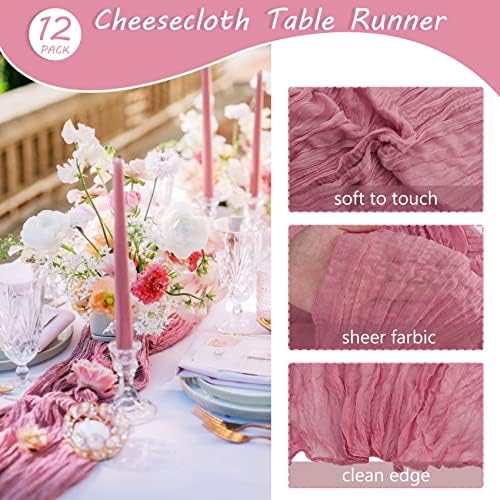 35x120 Inch Dusty Rose Cheesecloth Table Runner Boho Wedding Party Decor - Image 4