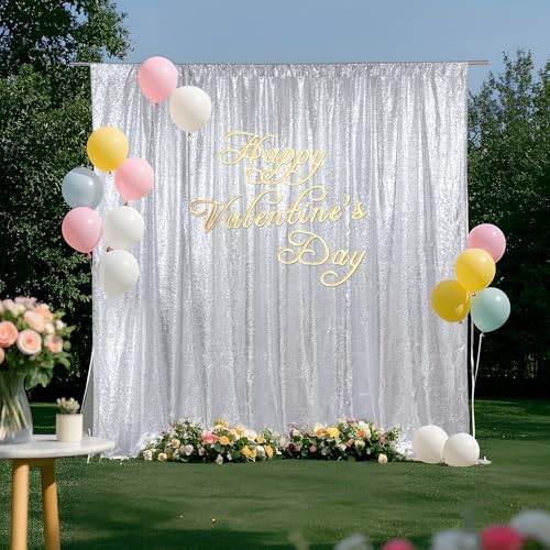 SquarePie 7x7ft Silver Sequin Backdrop, High Density Non-Transparent Glitter Curtain for Photography, Birthday, Wedding Party Decorations, Thick Solid Background with 4" Rod Pocket, 1 Panel - Image 2