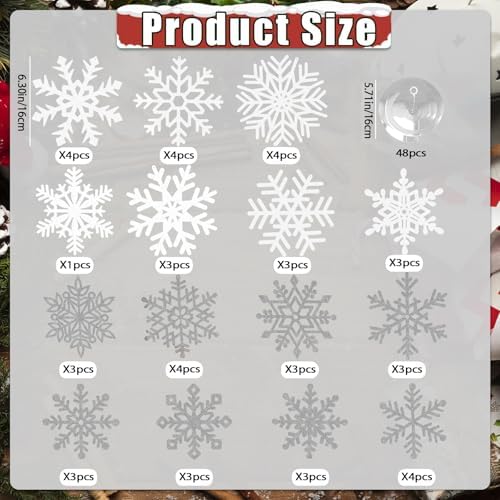 Snowflake Decorations, Christmas Hanging Decor, White Silver, 48-Pc - Image 3