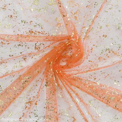 Artoid Mode 3PCS Orange Gold Gauze Table Runner 120 Inch 10FT, Glitter Metallic Foil Sheer Dining Wedding Anniversary Holiday Table Decor for Home Party - Image 4