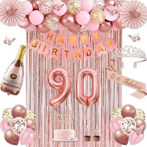 Juesly 90th Birthday Decorations for Women, 51pcs 90 Year Old Party Set by JueslyBirthdayParty
