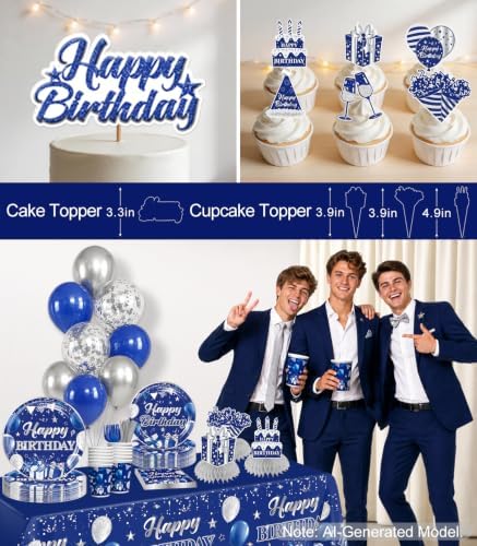 181Pcs Blue and Silver Birthday Decorations for Men, 20 Serves - Image 5