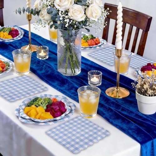 150Pcs Blue Gingham Paper Plates and Napkins Party Supplies for 50 Guests - Image 6