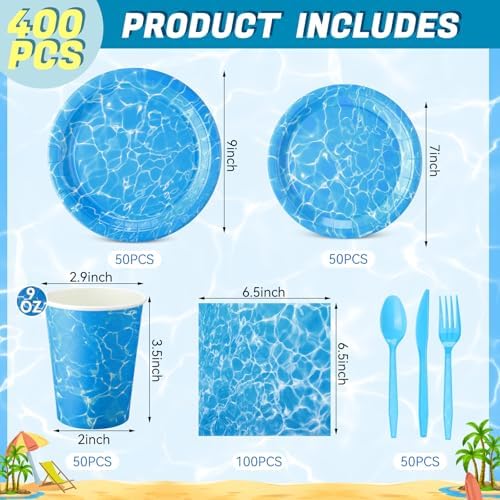 Pickmesh 400 Pcs Ocean Waves Party Supplies, Blue Disposable Tableware Set - Image 2