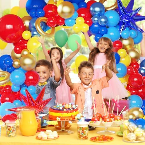 142 Pcs Red Blue Yellow Cartoon Hedgehog Balloon Arch Kit,Gold Circle Twisting Balloons with Exploding Star Foil Balloons for Video Game Theme Birthday Party Carnival Circus Baby Shower Decorations - Image 4