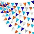 Orange Blue Silver Party Decorations Metallic Fabric Triangle Pennant Banner Flag Bunting Garland for Space Theme Birthday Wedding Bridal Shower Baby Shower Engagement Graduation Party Supplies by pinkblume