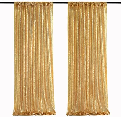 Gold Sequin Backdrop Curtain Panels Stage 2 Pieces 2FTx8FT Sheer Gold Curtains Backdrop Photo Backdrop Curtains for Wedding Birthday Party Background Drapes Christmas Decorations by SoarDream