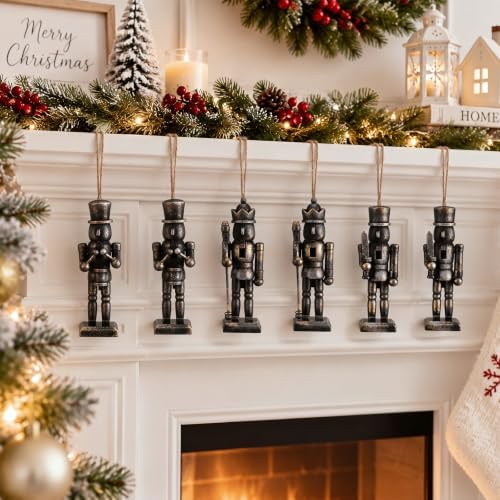Leinuosen 6 Pcs Neutral Christmas Nutcracker Ornament Wooden Decor, Balck - Image 2