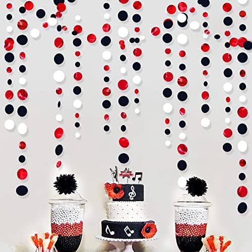 46 Ft Red Black and White Circle Dots Garland Hanging Paper Polka Dots Streamer for Graduations Birthday Bachelorette Engagement Wedding Bridal Shower Holiday Casino Poker Pirate Party Decorations - Image 5