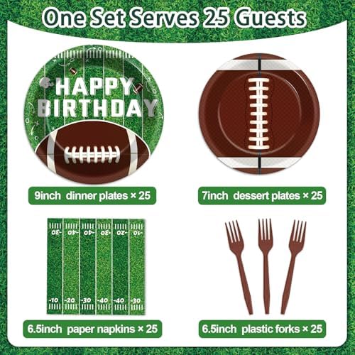 100 Pcs Football Party Supplies Set Football Birthday Plates and Napkins Sports Party Tableware Packs Decorations Sports Disposable Paper Plates Napkins Forks Serve 25 - Image 2