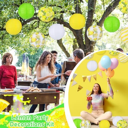 Panelee 12 Pcs Summer Lemon Party Decorations Paper Lanterns Round Hanging Lemon Paper Lanterns for Summer Fruit Party Decorations Supplies Indoor Outdoor - Image 5