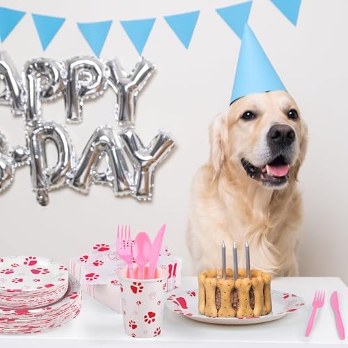 Kochorie 400 Pieces Pink Paw Disposable Party Tableware Sets Dog Puppy Supplies Including Plates Cups Napkins Cutlery Serves 50 for Birthday Puppy Theme Party Decorations - Image 6