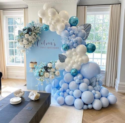 200Pcs Blue and White Balloon Garland Arch Kit - Light Blue White Balloons 18 12 10 5 Inch Different Size Balloons for Birthday Baby Shower Bachelorette Gender Reveal Party Decoration Supplies - Image 4