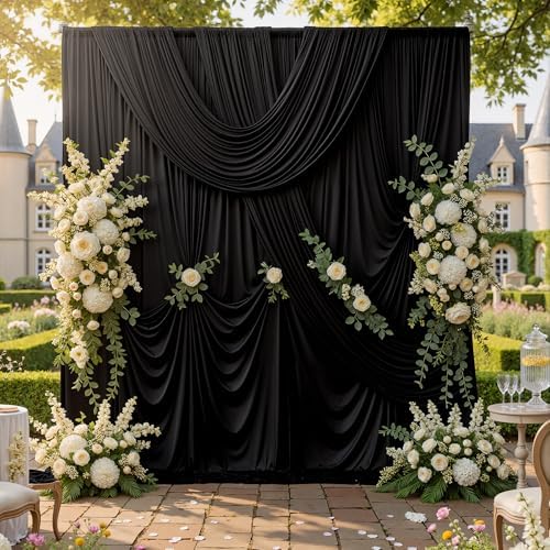 20ftx10ft Wrinkle Free Black Backdrop Curtain for Parties, 4 Panels 5x10ft Silky Polyester Photo Backdrop Drapes Back Drop Cloth Drapery for Wedding Birthday Photography Background Decor - Image 5