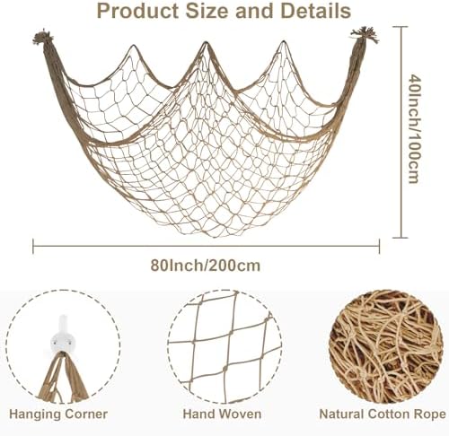 3 Pack Fish Net Decorations, 80x40 Inch Brown Decorative Fishing Nets Decor - Image 2