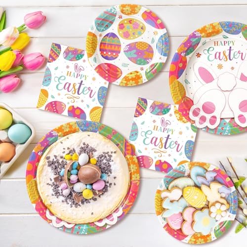 Happy Easter Plates and Napkins, 72PCS Colorful Easter Party Supplies, Bunny and Eggs Disposable Paper Plates, Spring Party Supplies, Rabbits Easter Party Decorations Serves 24 - Image 5