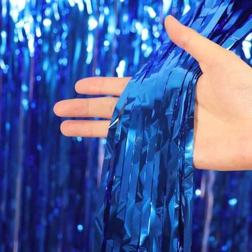 Voircoloria Blue Foil Fringe Backdrop Curtains, 3.3x8.2ft, 3 Pack - Image 2