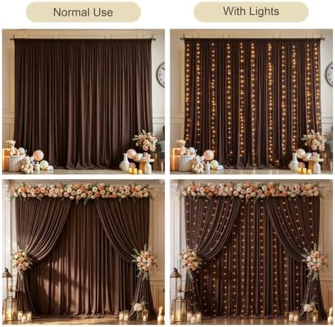 Brown Backdrop Curtains with Lights for Parties,20x10FT Wrinkle Free Wedding Photo Backdrop Curatin Drapes Fabric for Baby Shower Birthday Ceremony Reception Home Party Decorations - Image 5