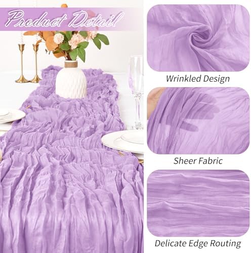 15 Pack Lavender Cheesecloth Table Runner 17 x 108 inch Cheese Cloth Table Runners 9ft Lavender Table Runner Rustic Romantic Sheer Gauze Runner for Wedding Party Baby Shower Table Decoration - Image 3