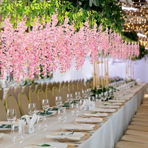 Alotiki Pink Wisteria Hanging Flowers, 12 Pack Fake Hanging Flowers - Image 6